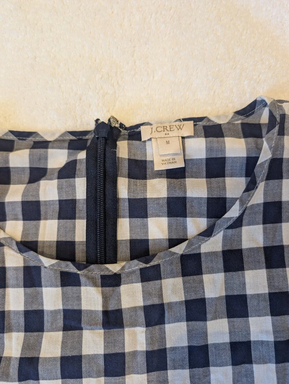 J. Crew Navy Gingham Tie Sleeve Blouse Medium 100% Cotton Top